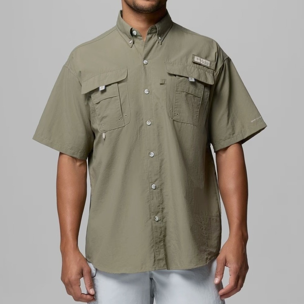 NWT Columbia PFG Mens M Green Bahama II Omni Shade Short Sleeve Fishing Shirt